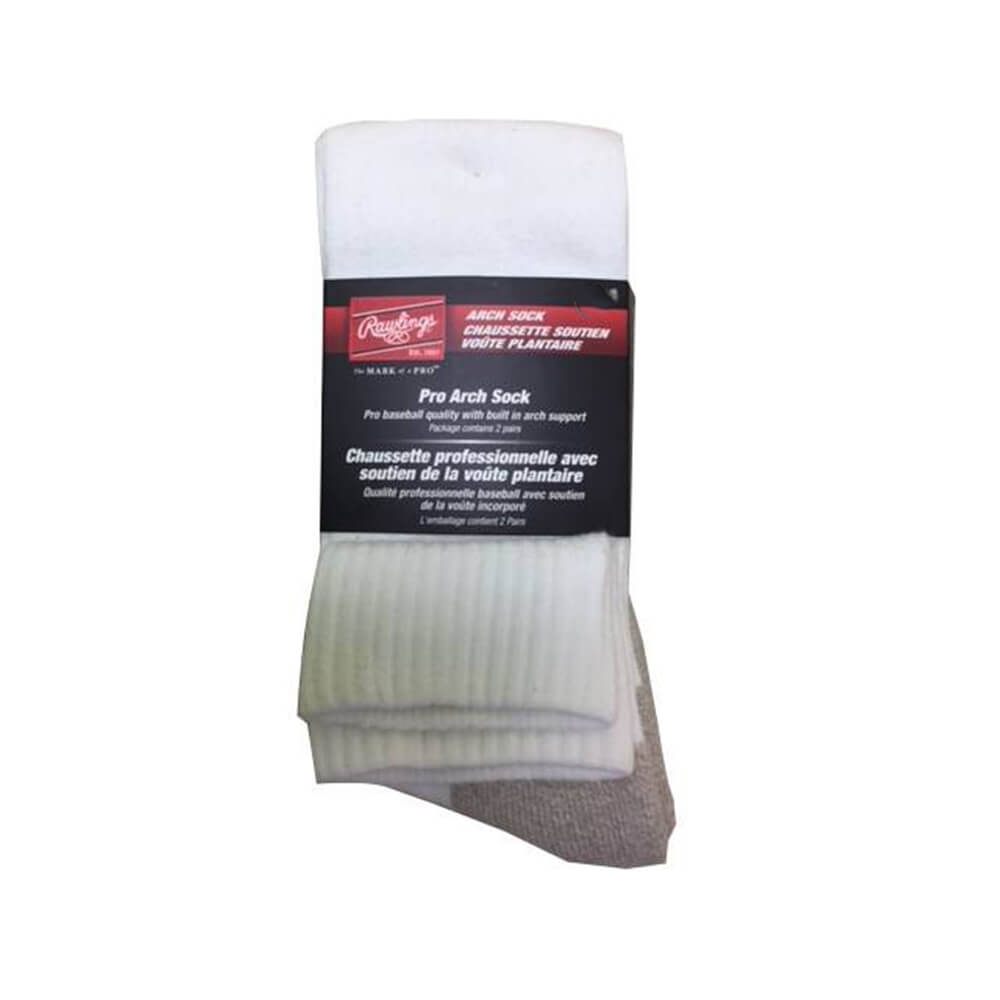 RAWLINGS 2 PACK PRO ARCH SPORTS SOCK WHITE SMALL 4-7