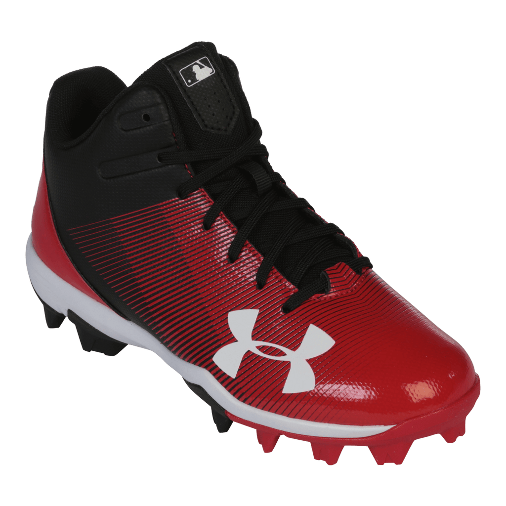 red and black under armour baseball cleats