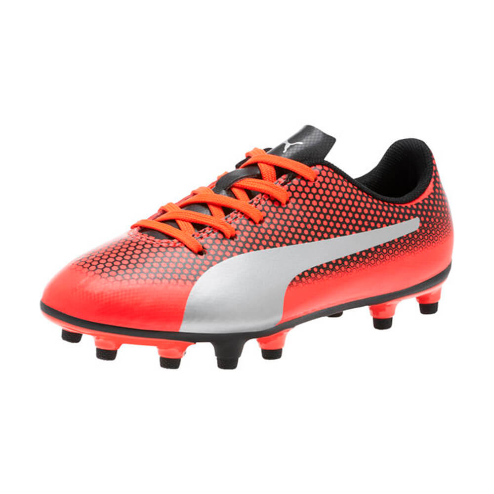 PUMA JUNIOR SPIRIT FG RED BLAST SILVER BLACK SOCCER CLEAT