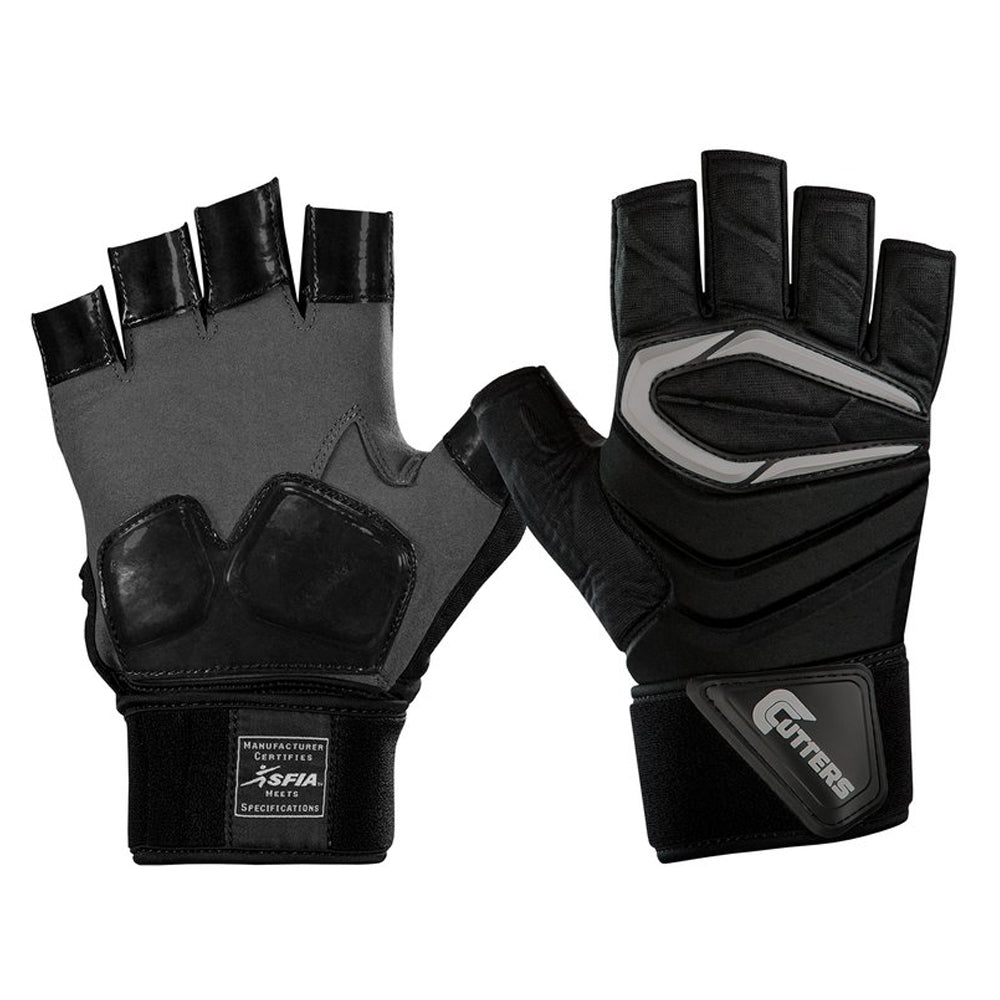 CUTTERS S931H FORCE HALF FINGER 2.0 LINEMAN BLACK FOOTBALL GLOVE