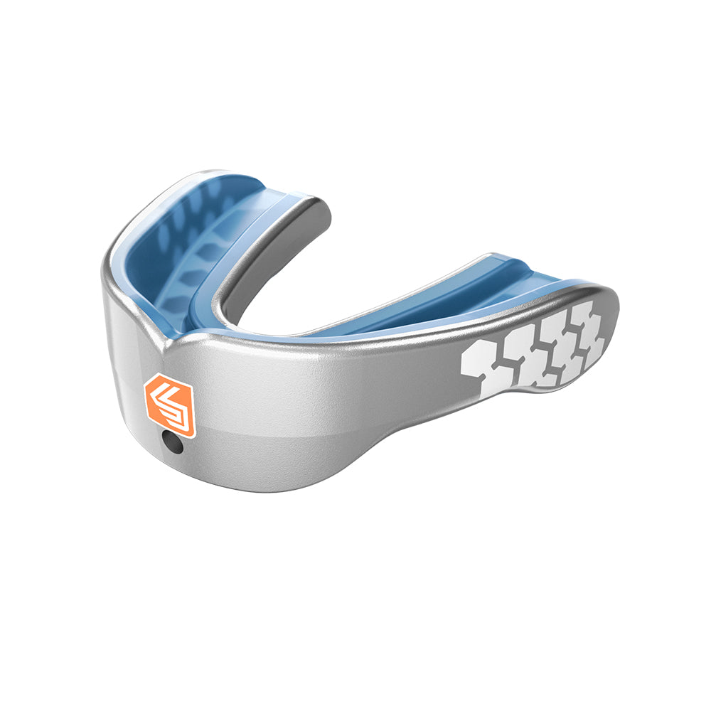 SHOCK DOCTOR ADULT GEL MAX POWER METALLIC SILVER CONVERTIBLE MOUTHGUARD