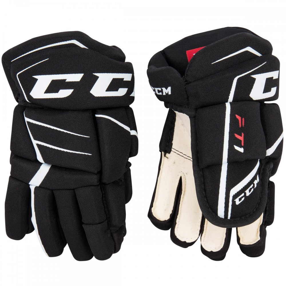 CCM JETSPEED FT1 YTH HOCKEY GLOVES BLACK/WHITE