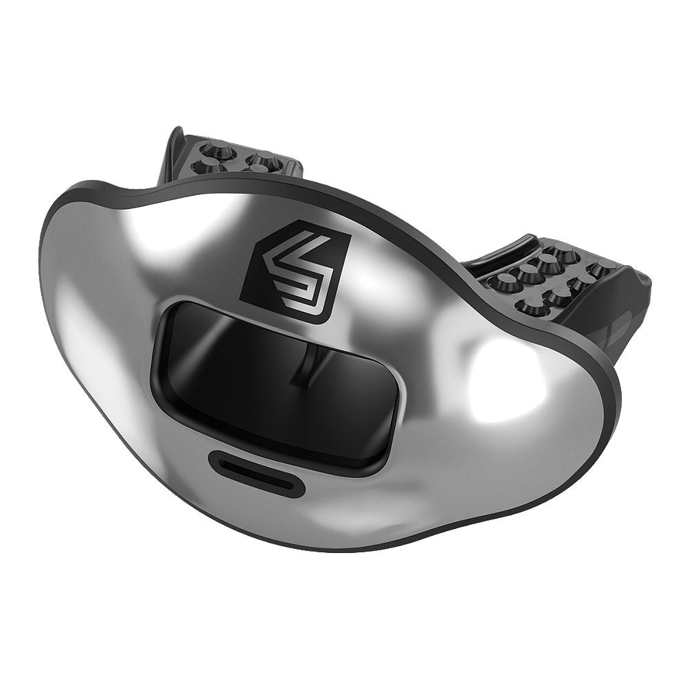 SHOCK DOCTOR MAX AIRFLOW 2.0 LIP GUARD CONVERTIBLE BLACK/CHROME SILVER MOUTHGUARD