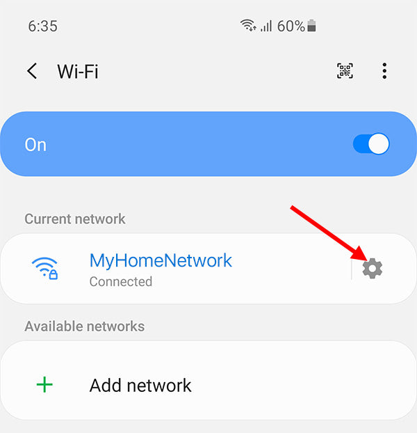 For Android: Tap Settings of the network