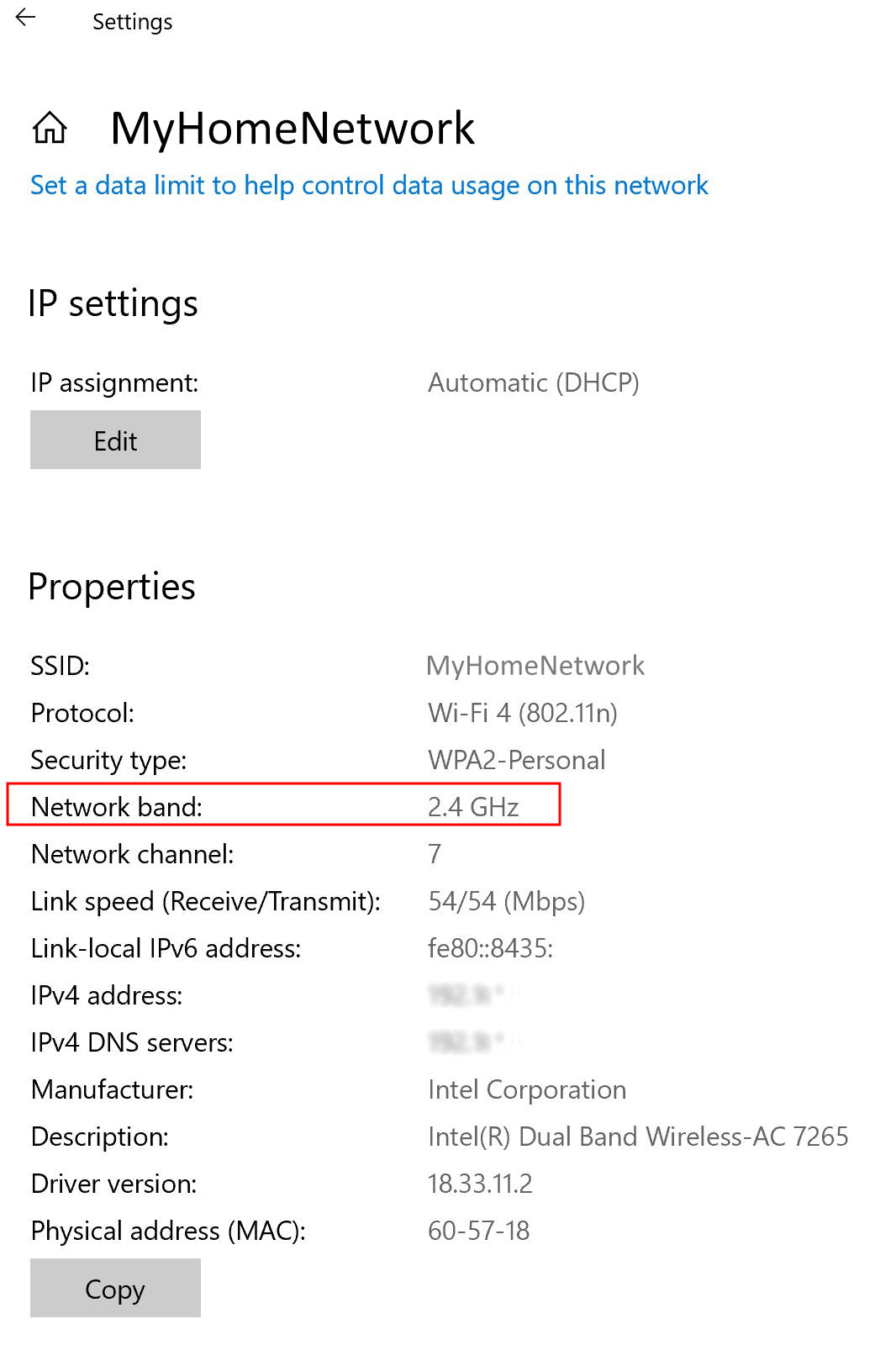 For Windows: Check Network Band