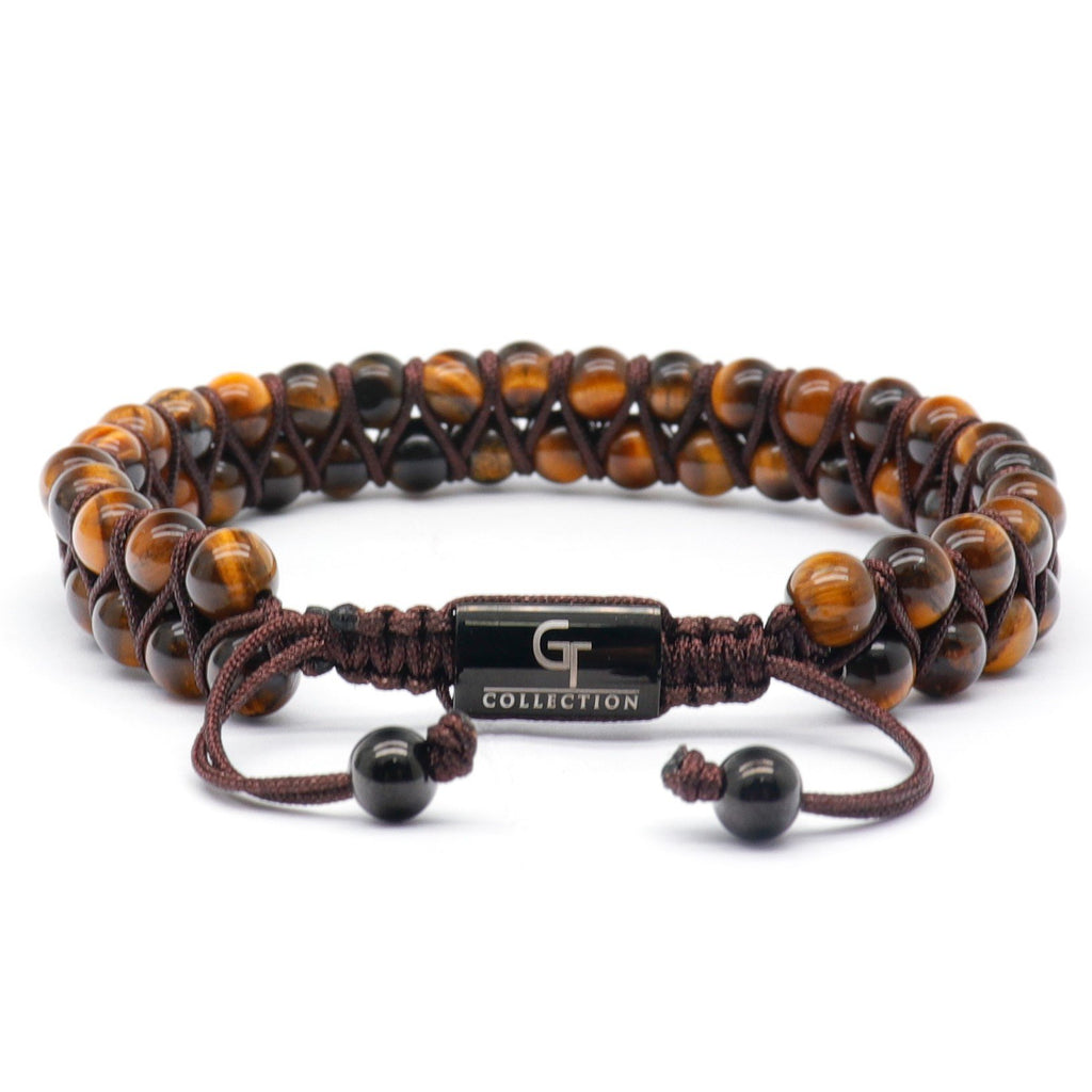 Men's TIGER EYE Double Bead Bracelet - Brown Stones | GT collection