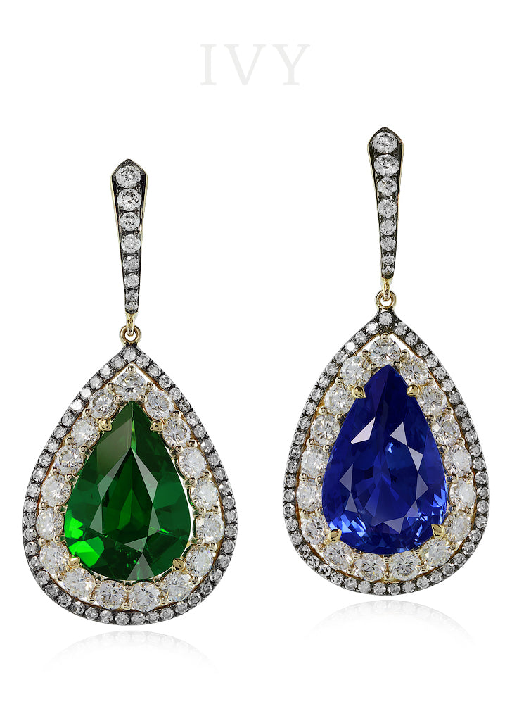 Blue Sapphire, Tsavorite and Diamond Earrings – IVY New York
