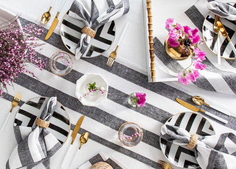 Cabana Stripe Black and White Table Runner