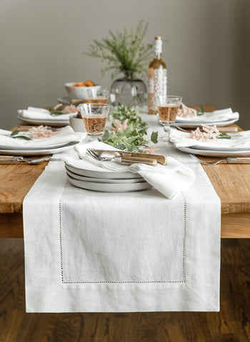 Solino Home White Hemstitched Table Runner