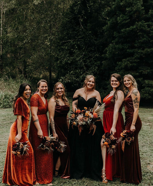 orange mismatched bridesmaids