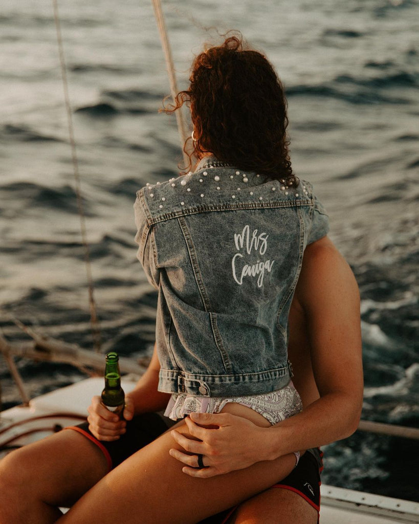 jean bridal jacket on honeymoon