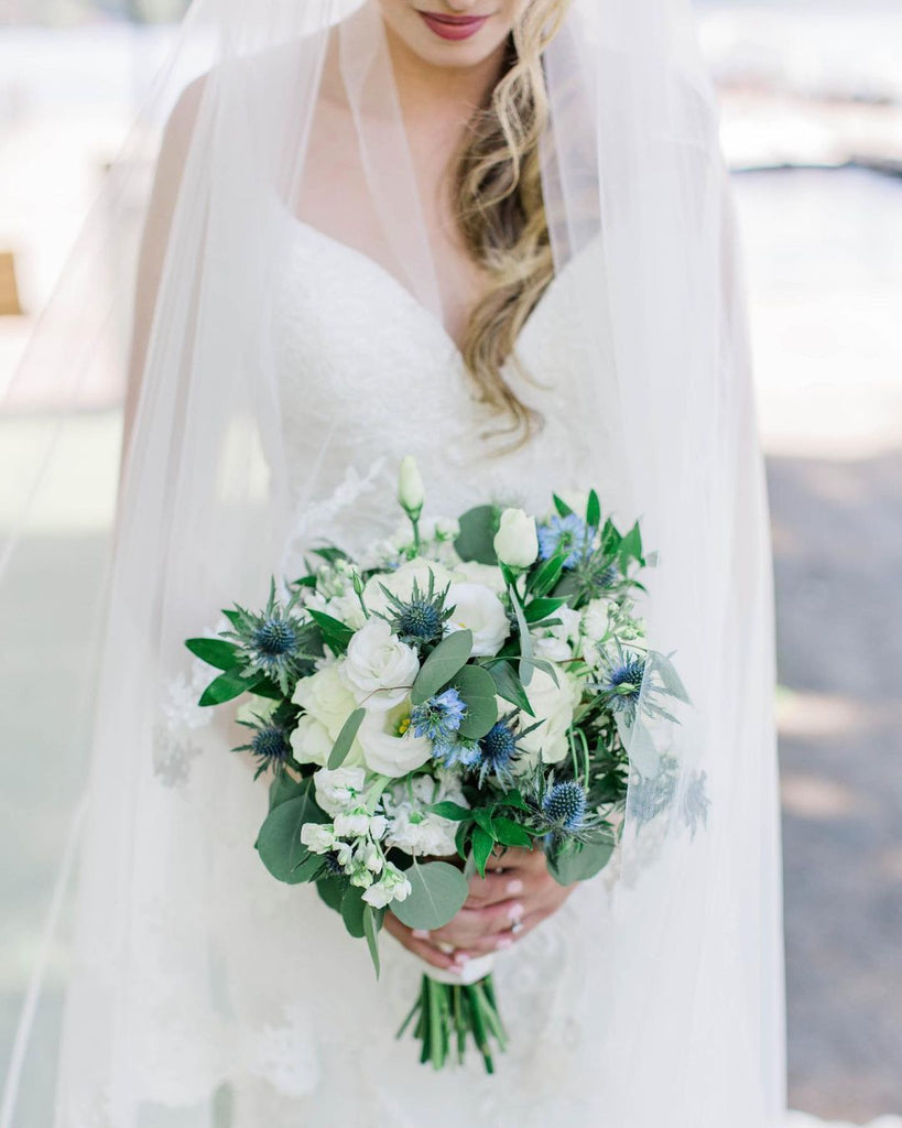 blue thistle wedding bouquet