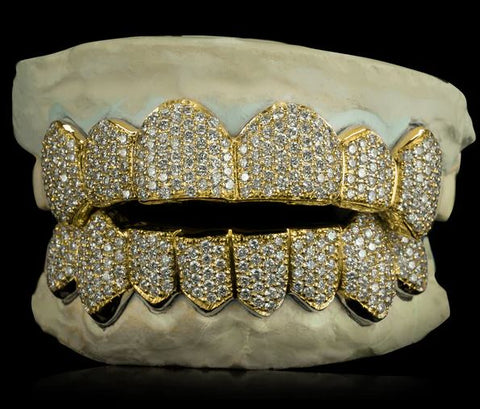 SOLID GOLD NATURAL DIAMOND ZIGZAG SETTING GRILLZ