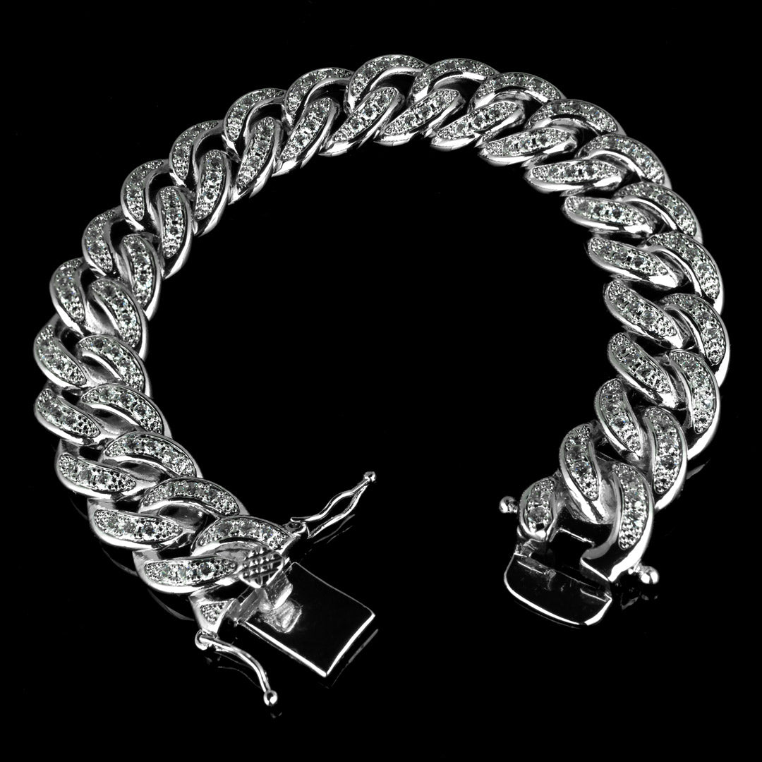 13mm Diamond Cuban Link Bracelet in White Gold