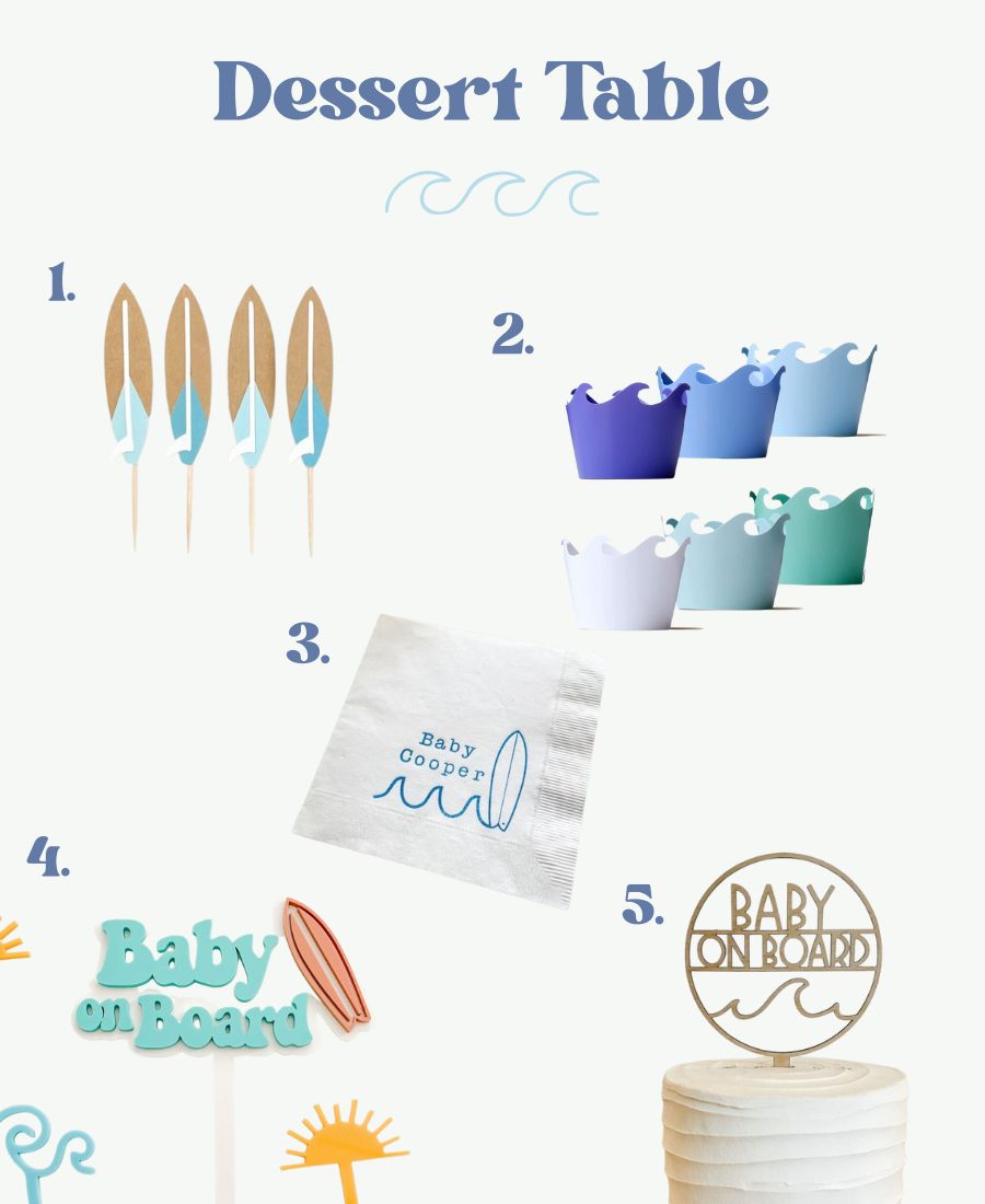 baby on board surf baby shower dessert table inspiration