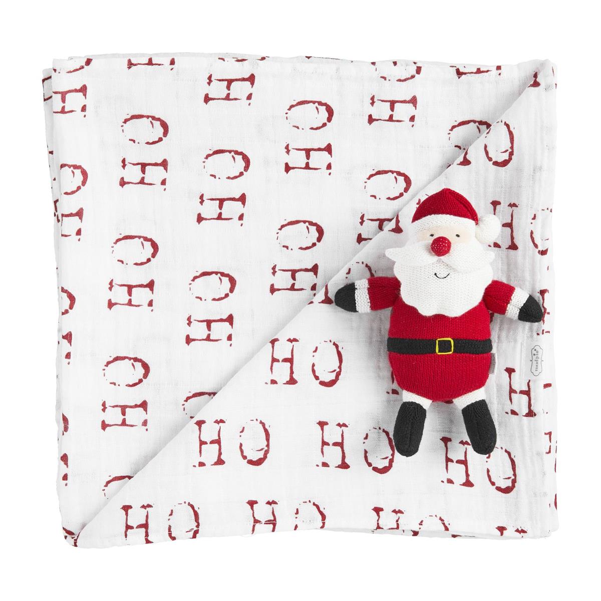 christmas muslin swaddle and santa rattle