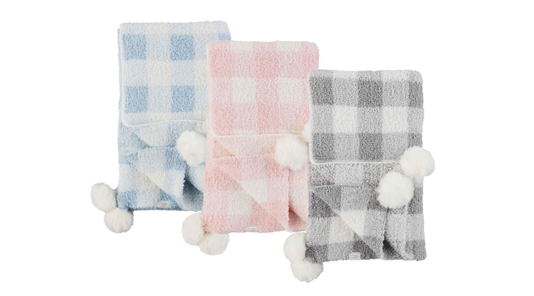 chenille gingham baby blankets in blue pink and gray