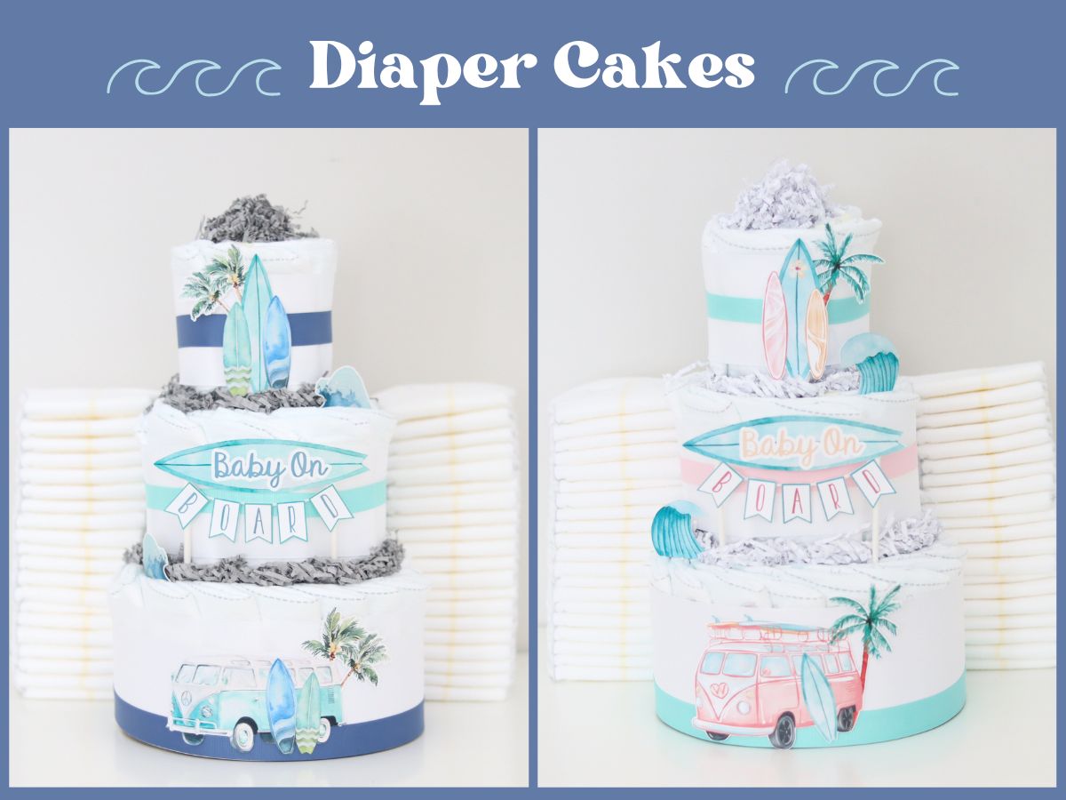 baby on board surfing diaper cakes