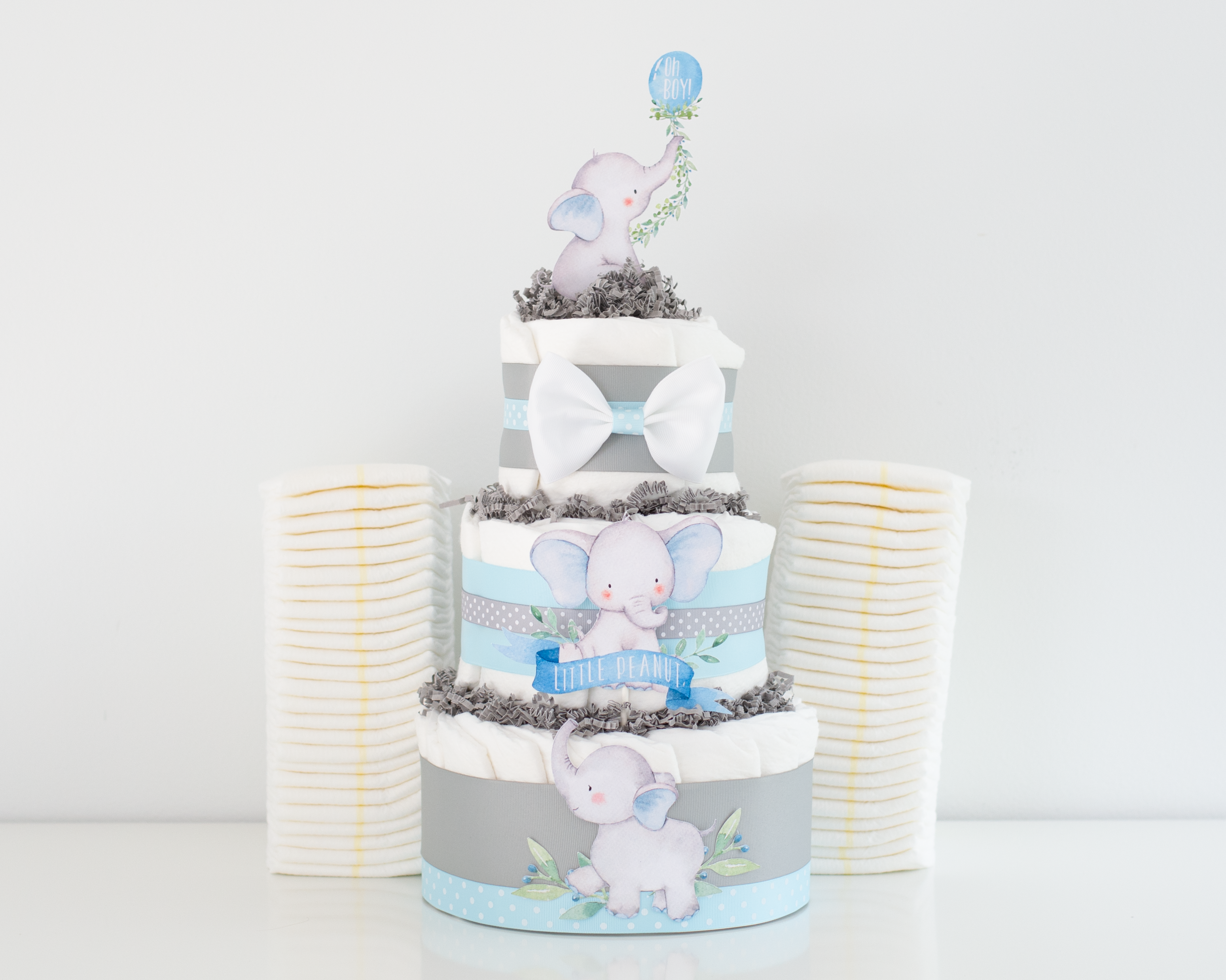 blue little elephant diaper cake