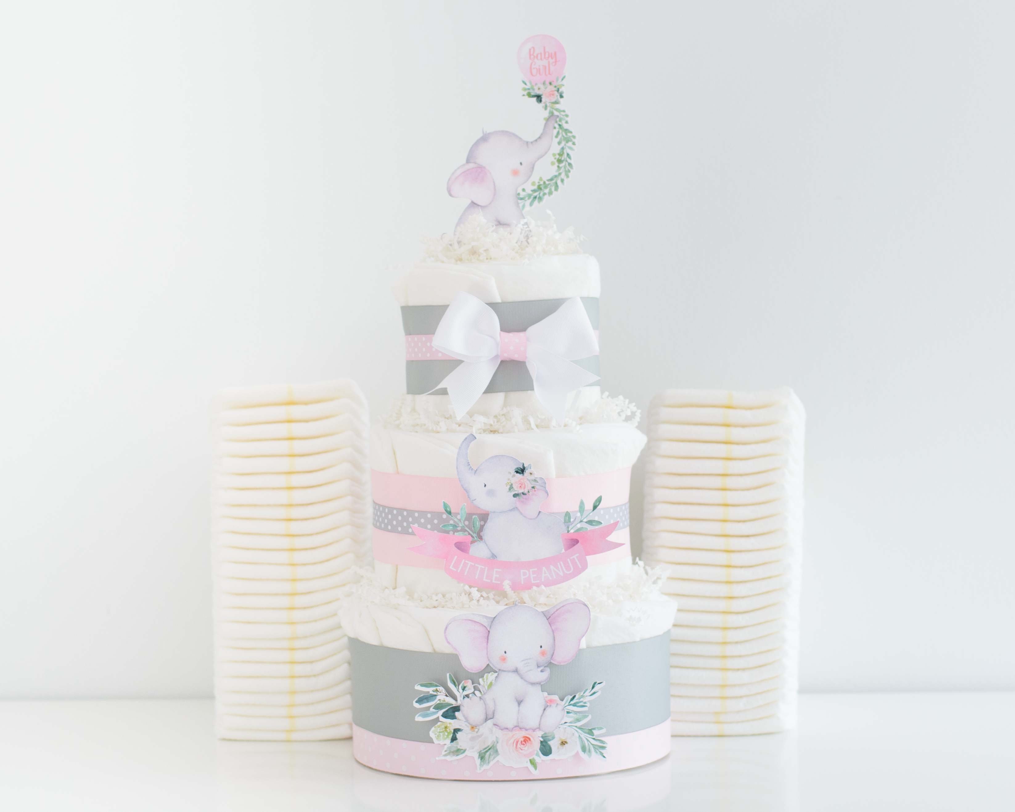 pink elephant diaper cake