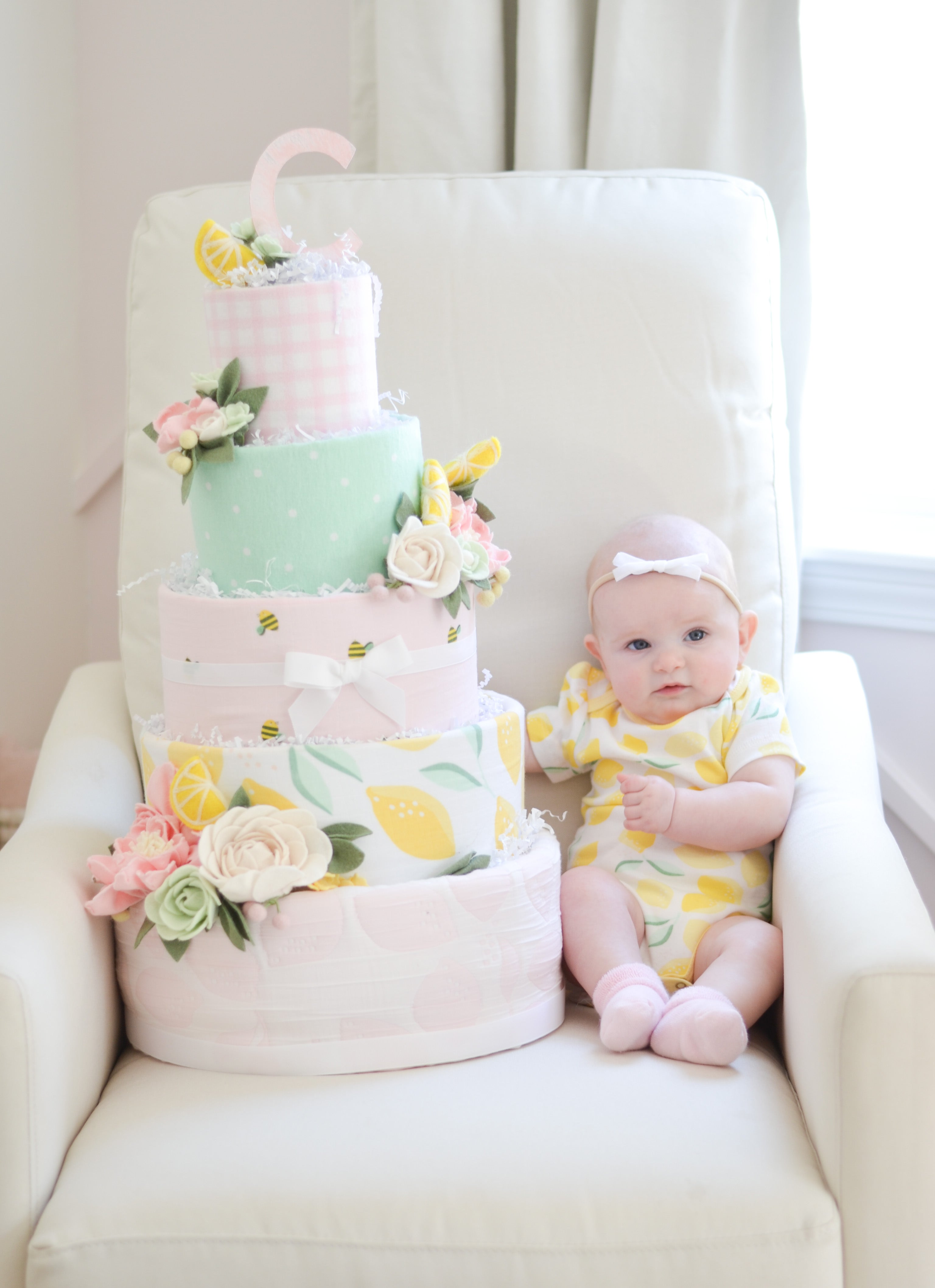 lemon baby girl diaper cake 