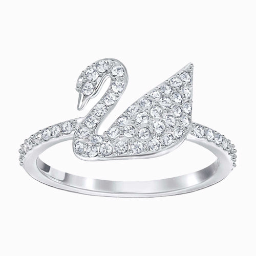 Swan Clear Crystal Silver Tone Ring