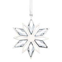 Swarovski Ornament Set - Snowflake Star  This classy ornament set includes one large snowflake star ornament and two smaller star ornaments. The large star is 3”x2-⅜” and the small ornaments are 1-¾”x1-⅜”. It makes a perfect Thanksgiving Day Host/Hostess gift and it can be used all year round.