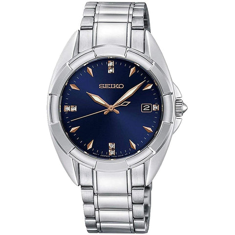 Seiko Women's Diamond Watch - Mallisto Blue Dial Silver Tone Bracelet