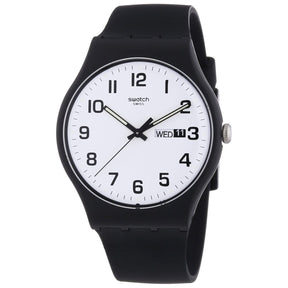 Swatch SUOB705 Unisex Originals Twice Again White Dial Black Silicone Strap Watch