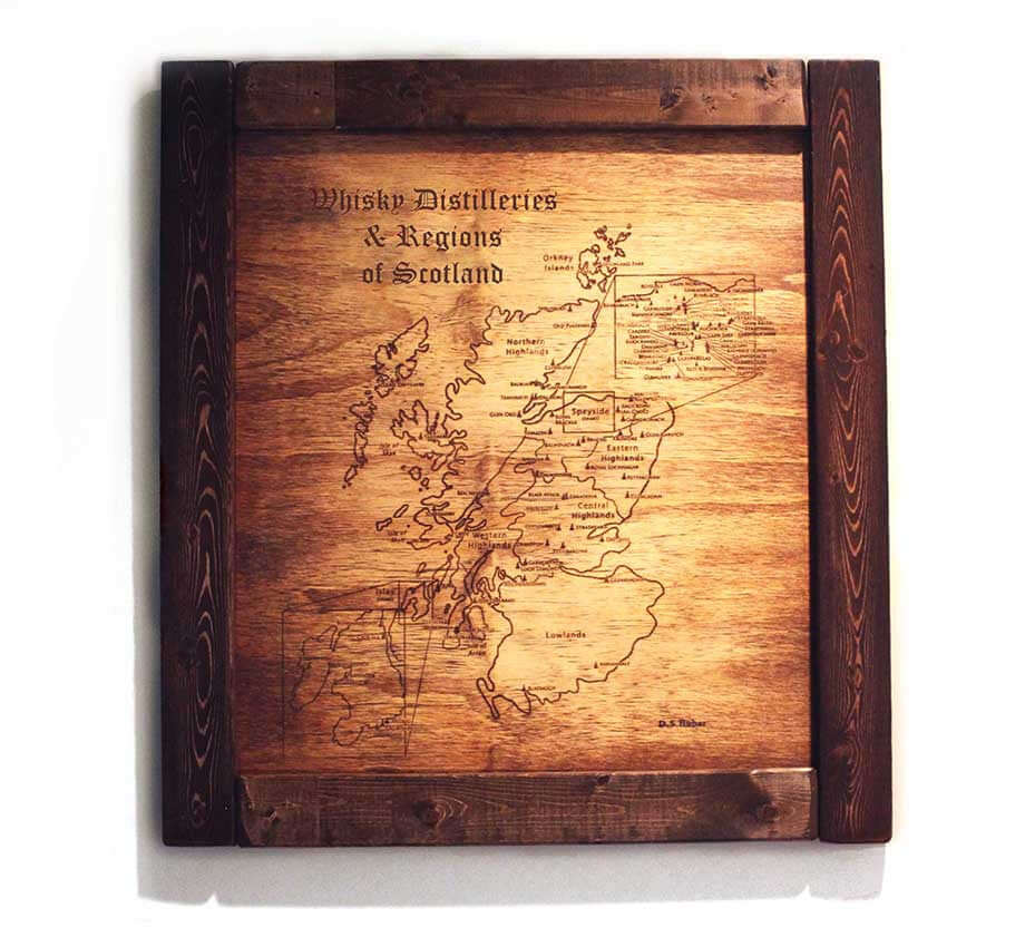 Whisky Scotch Map by artist Tylir Wisdom at Rustic Engravings www.rusticengravings.com