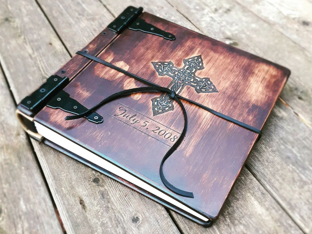 Best 5th year anniversary gift | personalized family chronicles photo album with custom wooden cover engraving, perfect for a Christmas gift and preserving memories for generations to come