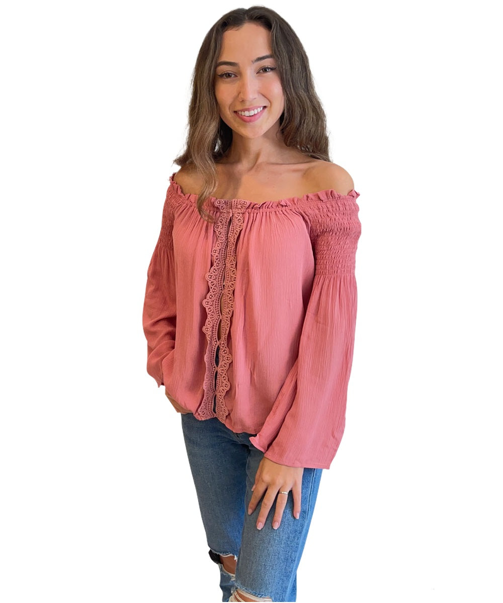 Wide-cut Blouse - Dark dusty rose - Ladies