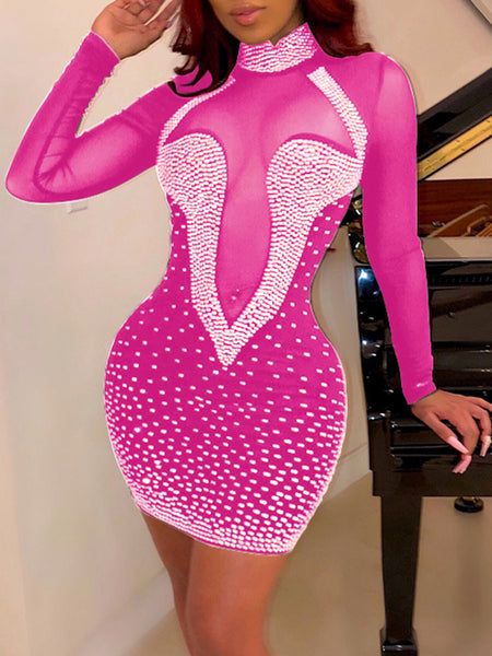 hot pink long sleeve mini dress
