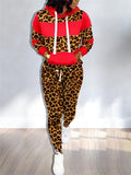 Hooded Collar Leopard Print Pocket Top & Pants