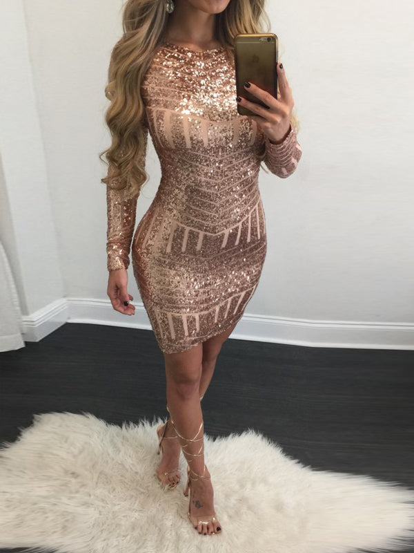 sequin long sleeve mini dress