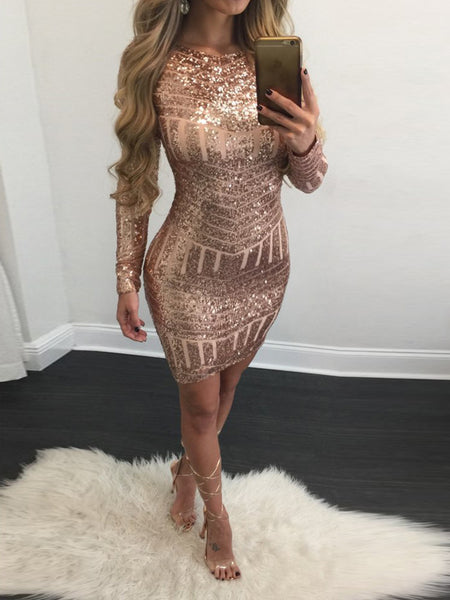 long sleeve sequin mini dress