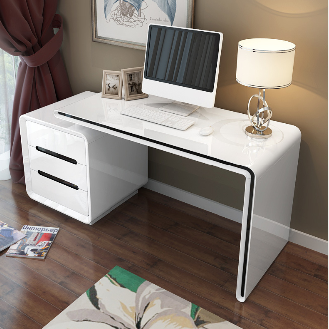 High Gloss White Black Office Computer Study Reception Desk