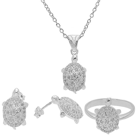 Italian Silver 925 Tortoise Pendant Set (Necklace, Earrings and Ring)