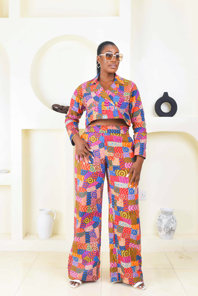 Rhema African Print Crop Top and Pant Set (Two-Piece) - EllaMona