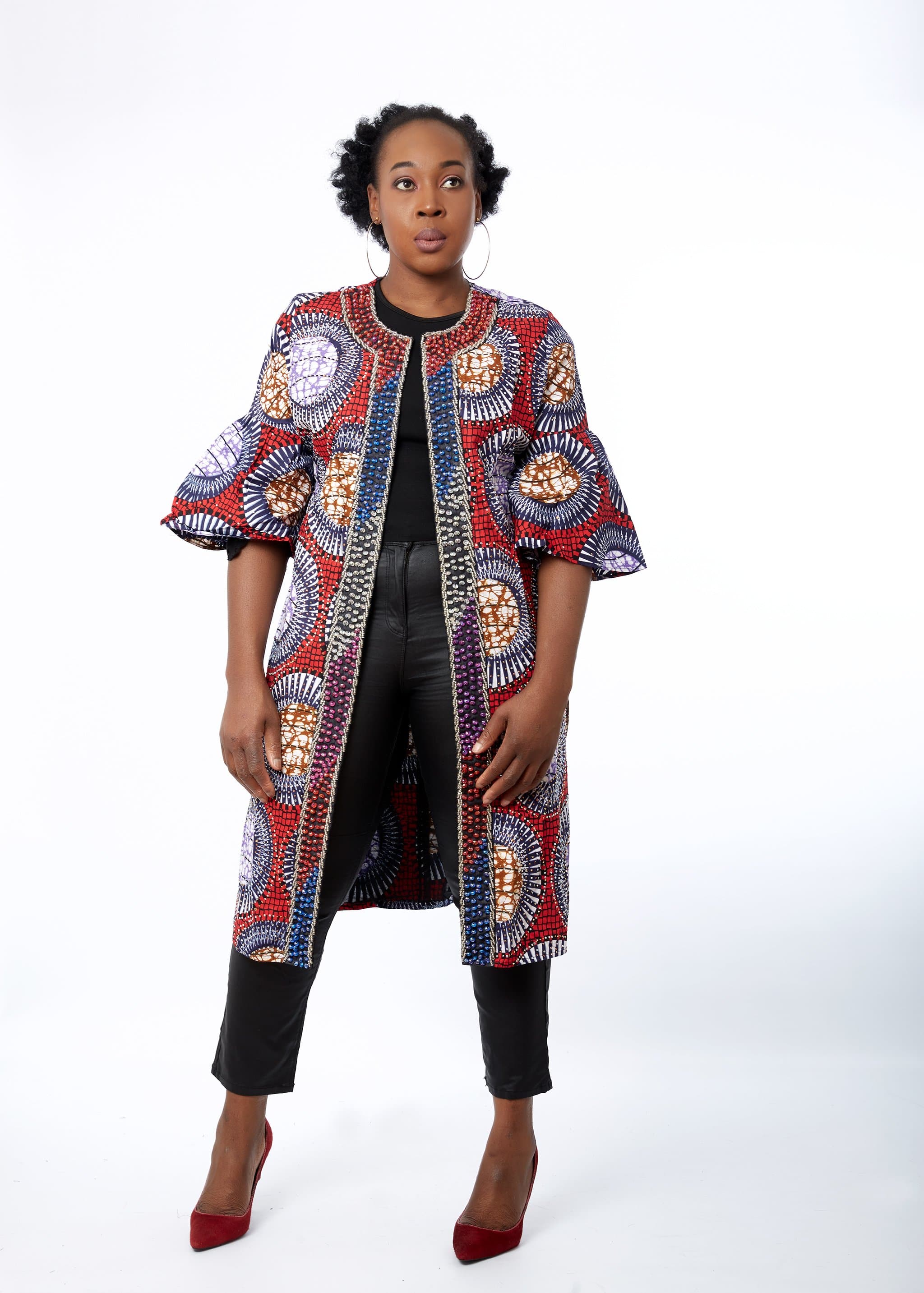 Remmy African Print Embellished Duster Midi Jacket | handmade trendy ...