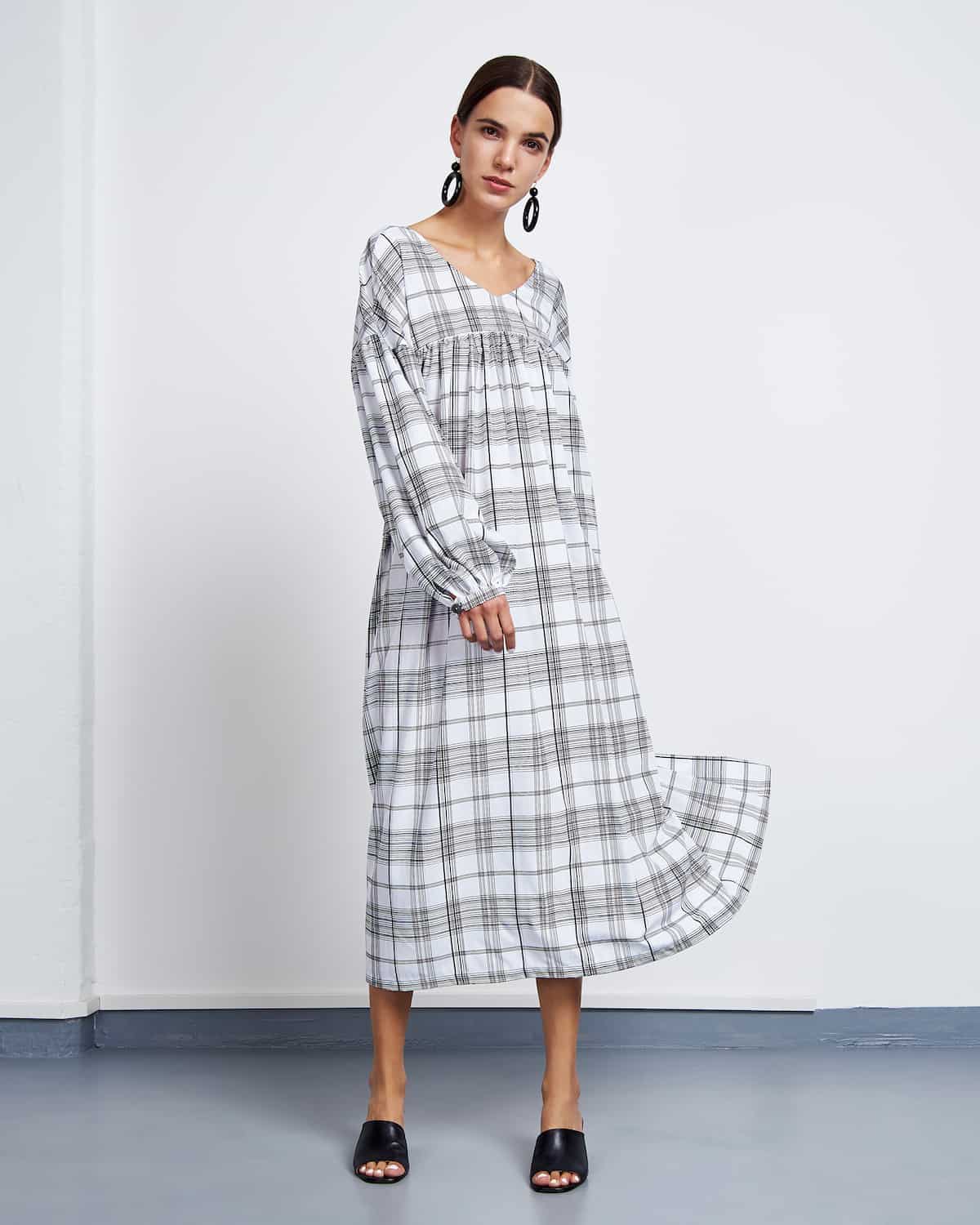 black and white checkered maxi dress