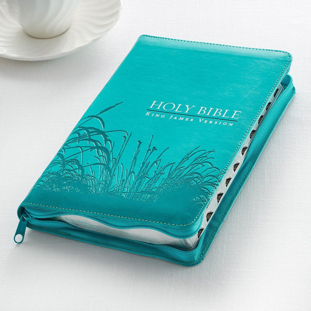 Turquoise Faux Leather Zippered KJV Deluxe Gift Bible with Thumb Index ...