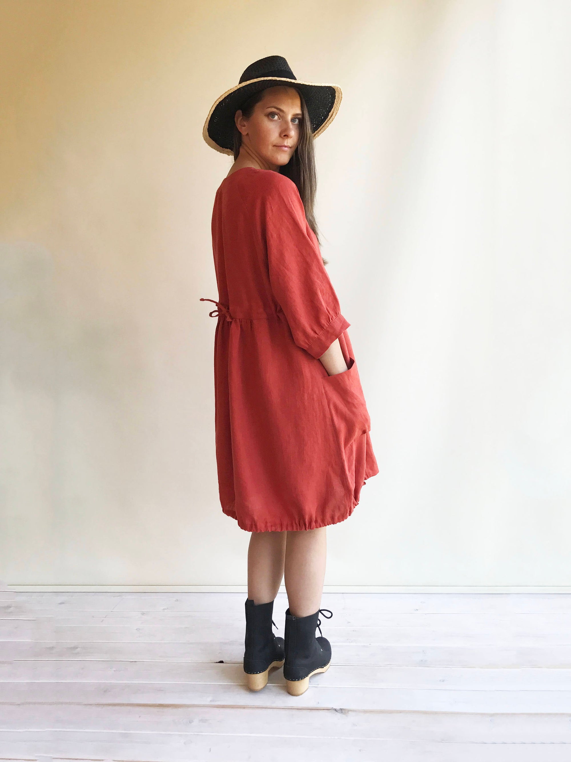 maroon linen dress