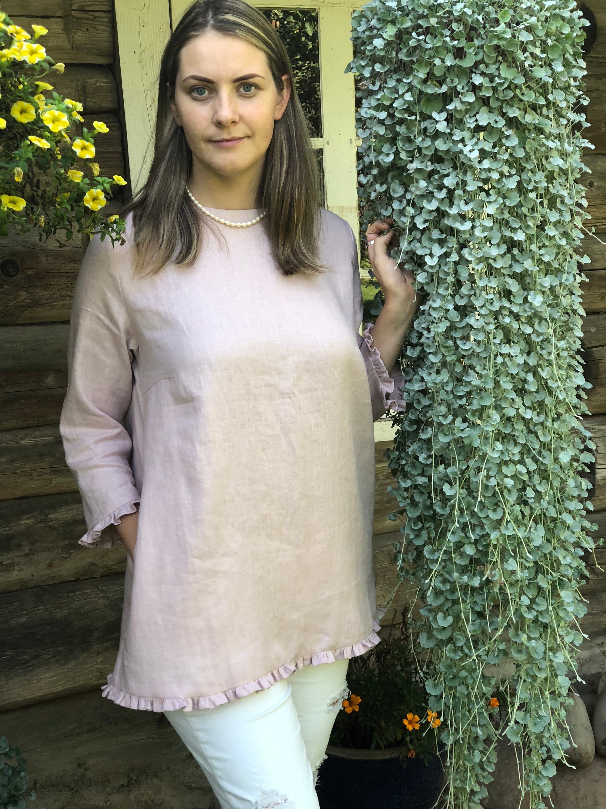 Linen Tunic with Ruffles 'Shirley', elegant linen tunic top - Linenbee