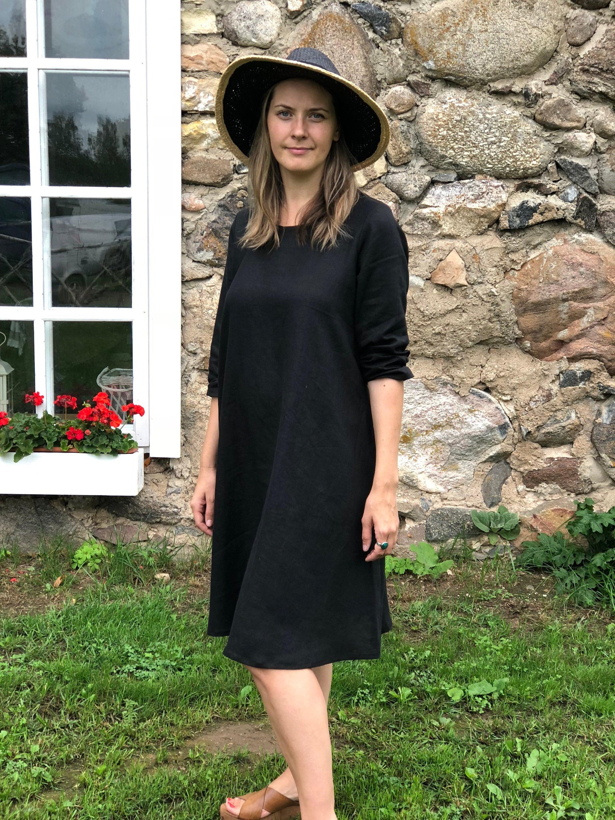 black dress linen