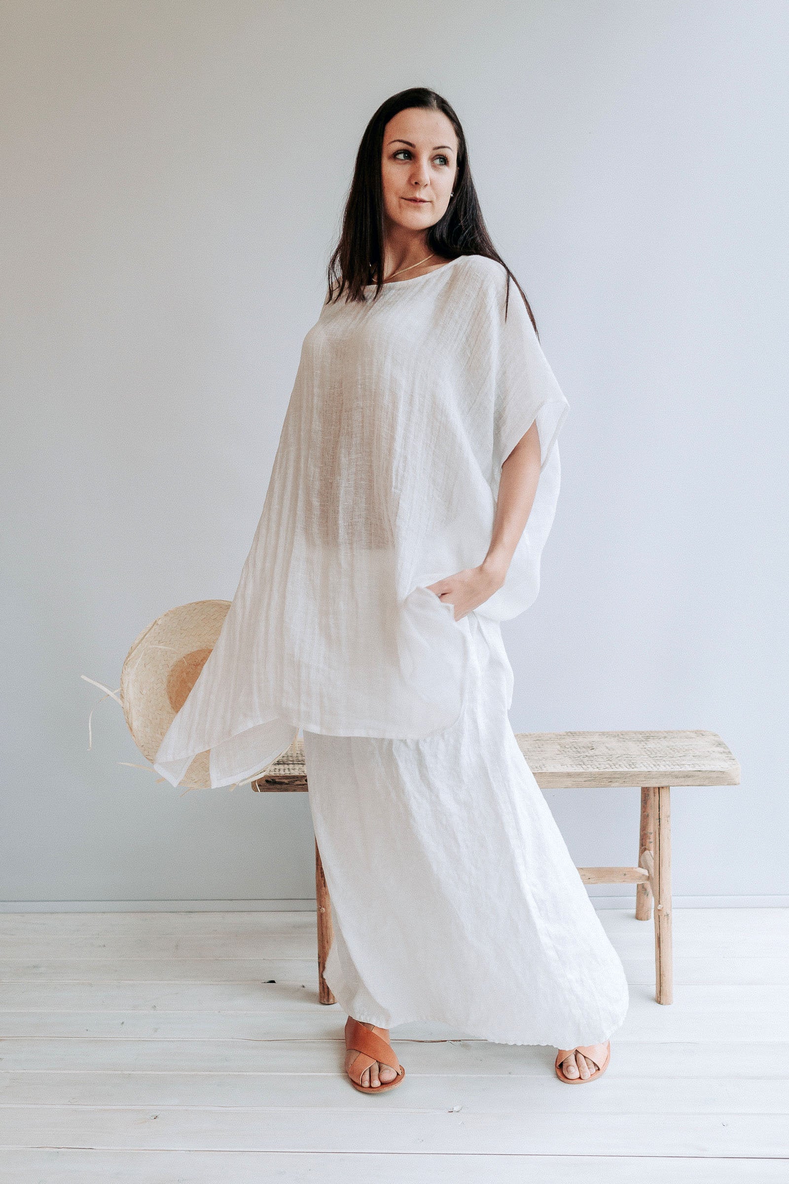 white linen swim cover up