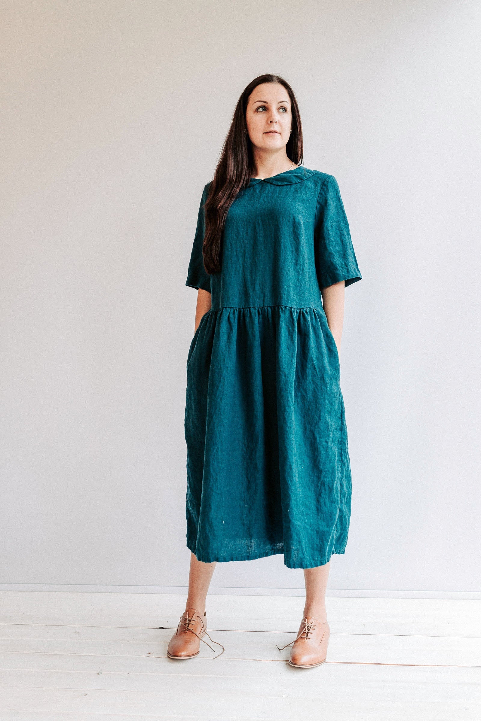 teal linen dress