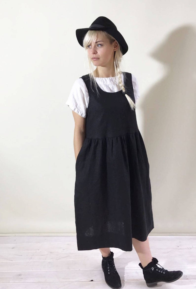black linen sleeveless dress