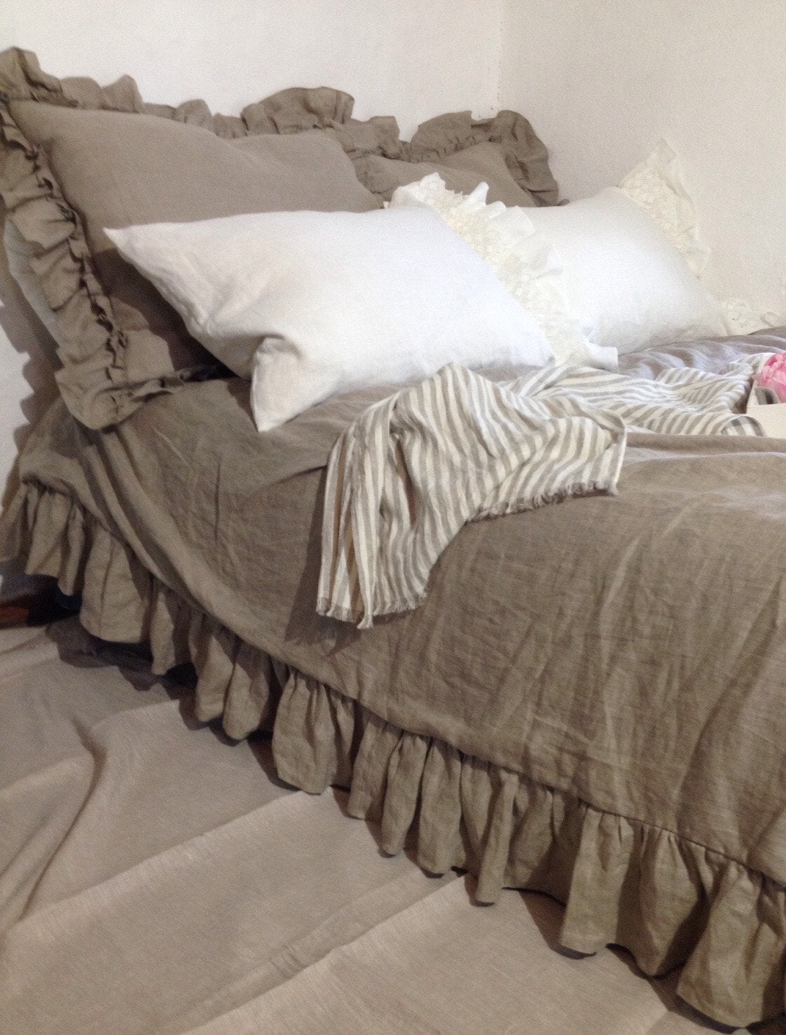Linen Duvet Cover With Ruffles Natural 100 Pure Taupe Linen