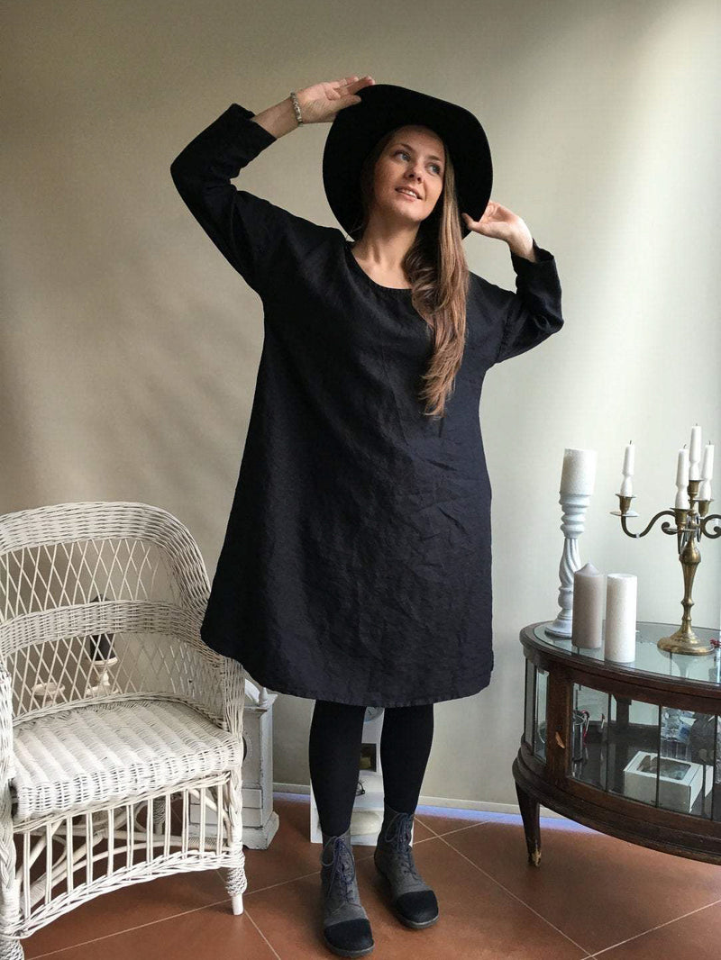 Long Sleeve Linen Dress 'Mia', Oversized linen dress - Linenbee